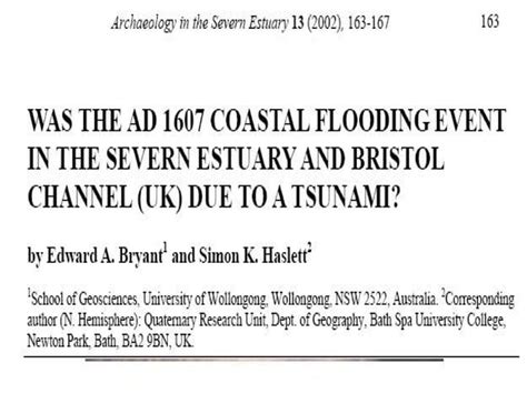 The 1607 Flood: A Tsunami in the Bristol Channel?