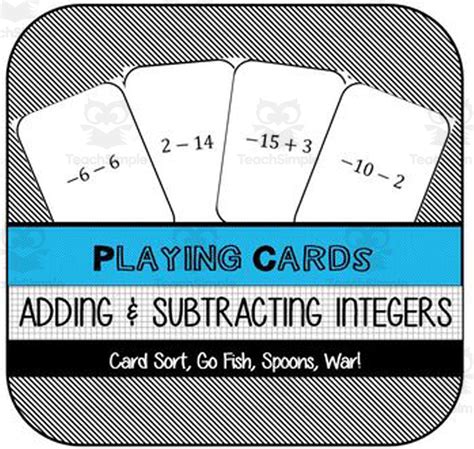 Adding And Subtracting Integers Playing Cards Games By Teach Simple