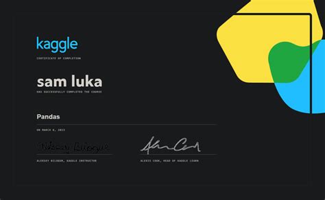 Sam Luka Completed The Pandas Course On Kaggle