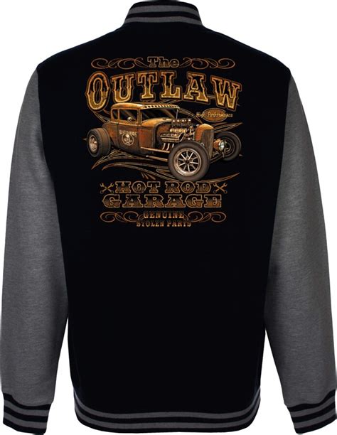 Velocitee Speed Shop Mens Varsity Jacket The Outlaw Hot Rat Rod Rockabilly A Black Large
