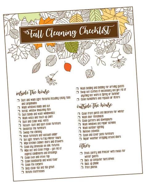 Fall House Cleaning Printable Checklist