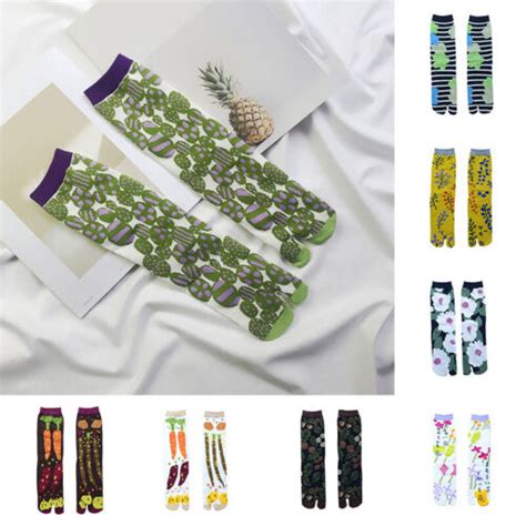 Women Print Japanese Kimono Flip Flop Cotton Tabi Socks Split Toe Mid