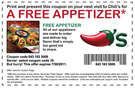 Fun Cheap Or Free Coupons Deals Coupon For FREE Appetizer From Chili S