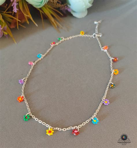 Rainbow Daisy Flower Collar De Gargantilla De Cuentas De Colores