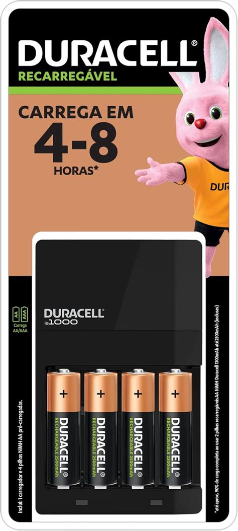 Carregador De Pilhas Recarregáveis Aa E Aaa Duracell Com 4 Pilhas Aa
