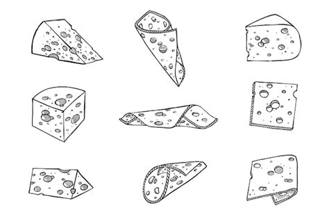 Premium Vector Hand Drawn Cheese Parts And Slices Isolated On A White