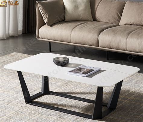 Supply Modern Rectangle Coffee Table Metal Leg Sintered Stone Faux