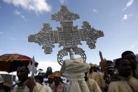 Ethiopian Orthodox Monks Carrying Traditional Crosses Editorial Stock