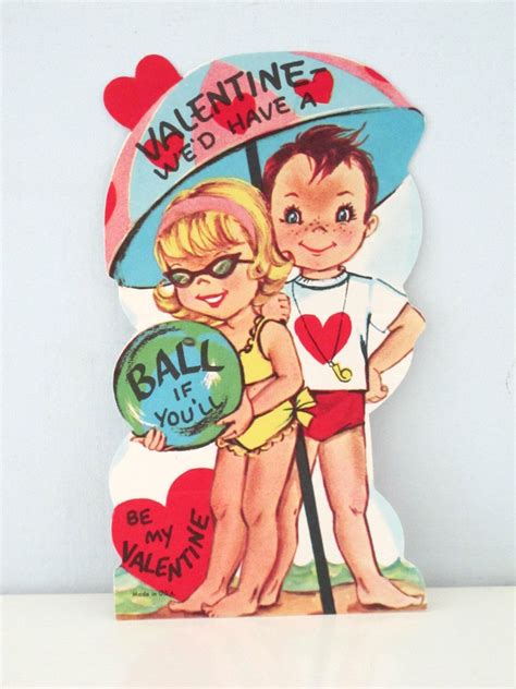 Vintage Valentine Unused And Unsigned Beach Ball Couple Etsy Vintage Valentines Vintage