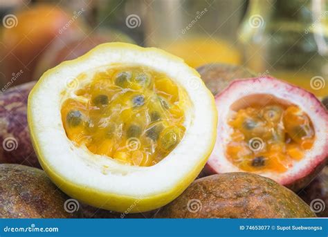 Closeup Passion Fruits Slice Stock Image Image Of Cross Seeds 74653077