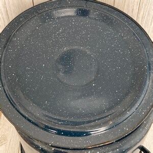 Vintage Dark Blue Speckled Graniteware Enamelware Round Stock Pot