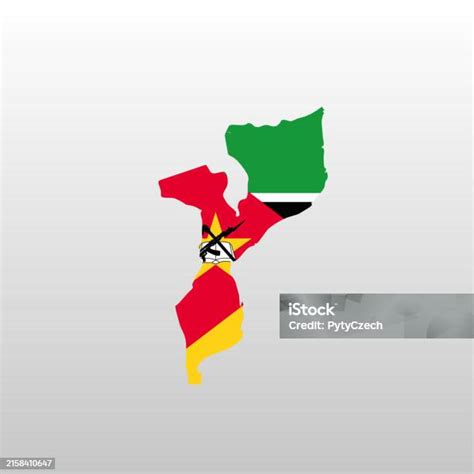 Mozambique National Flag In Country Map Silhouette Stock Illustration