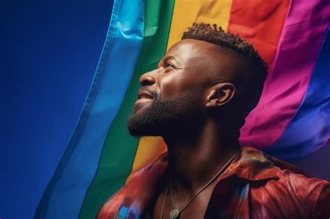 Premium Ai Image Expressive Pride Photo Of A Gay Man With A Rainbow Flag Pride Month