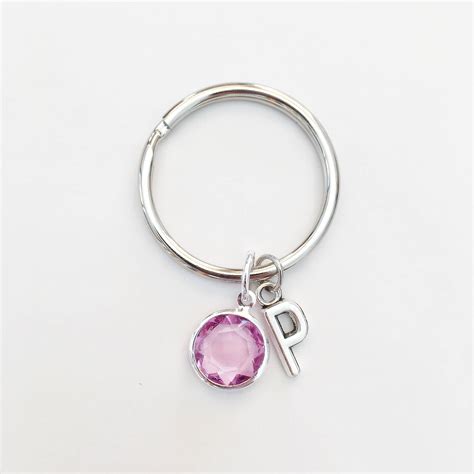 Birth Stone Initial Keychain Personalised Birthstone March Birthstone June Birthstone