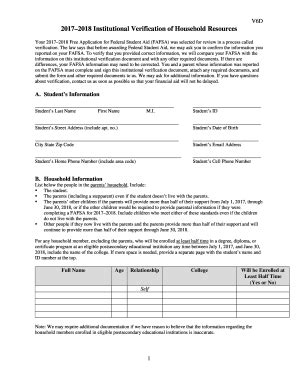 Fillable Online Verification Worksheet Independent Student Sierra