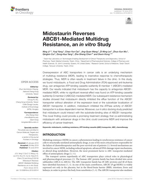 PDF Midostaurin Reverses ABCB1 Mediated Multidrug Resistance An In