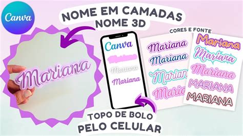 Como Fazer Nome Em Camadas No Canva Topo De Bolo D Nome Em Camadas