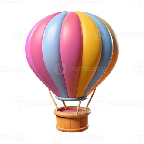 Colorful Striped Hot Air Balloon 3D Render 54195219 PNG
