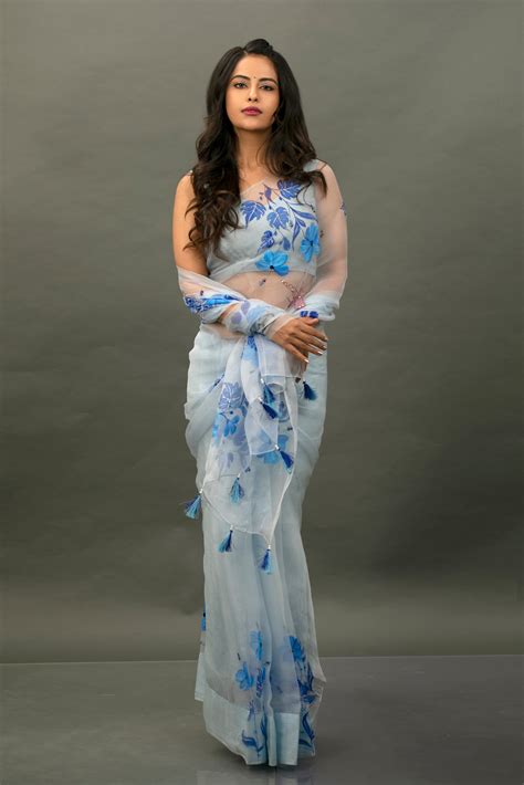 Avika Gor In Powder Blue Hand Painted Saree Modernaari