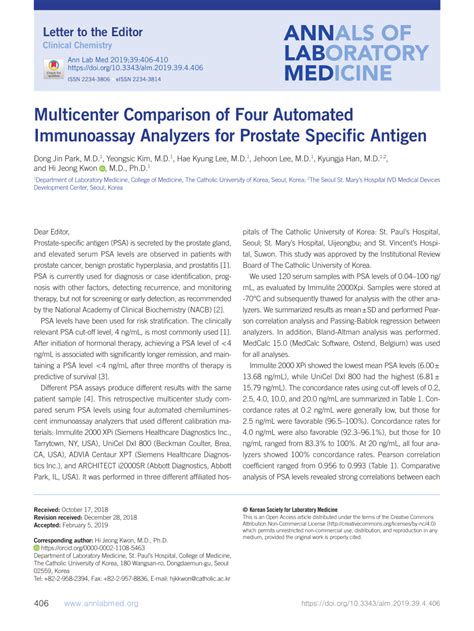 PDF Multicenter Comparison Of Four Automated Immunoassay Analyzers