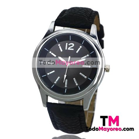 Reloj Hombre Extensible Piel Sintetica Con Numeros Plata Negro R4046