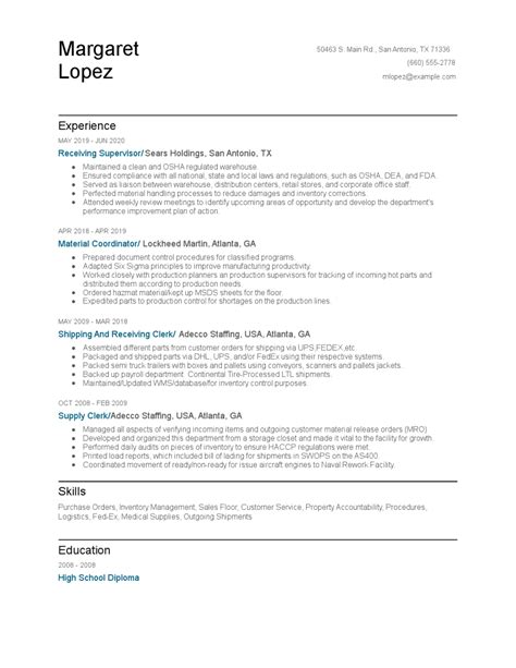 Receiving Supervisor Resume Examples And Tips Zippia