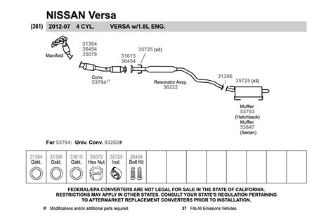 Walker® Nissan Versa 2007 Replacement Exhaust Kit