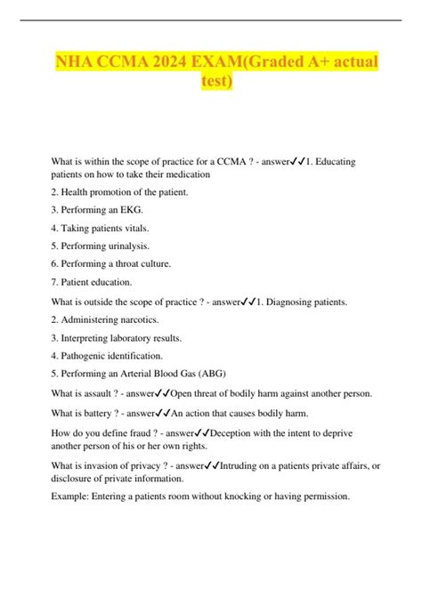 Nha Ccma Exam Graded A Actual Test Nha Ccma Stuvia Us