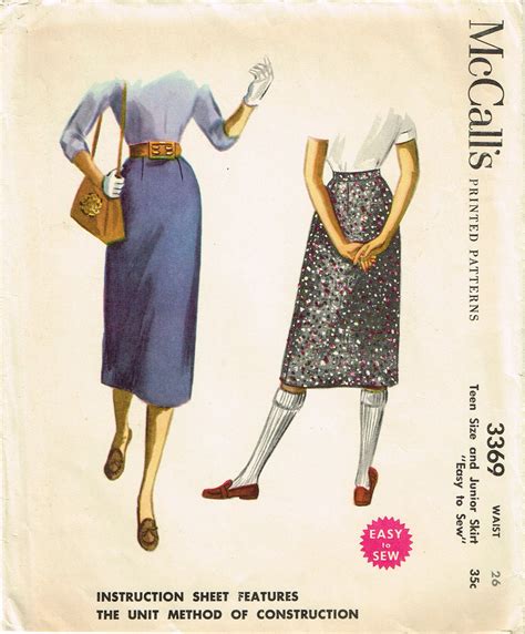 1950s Vintage Mccalls Sewing Pattern 3369 Misses Easy Skirt Size 26 W Vintage4me2