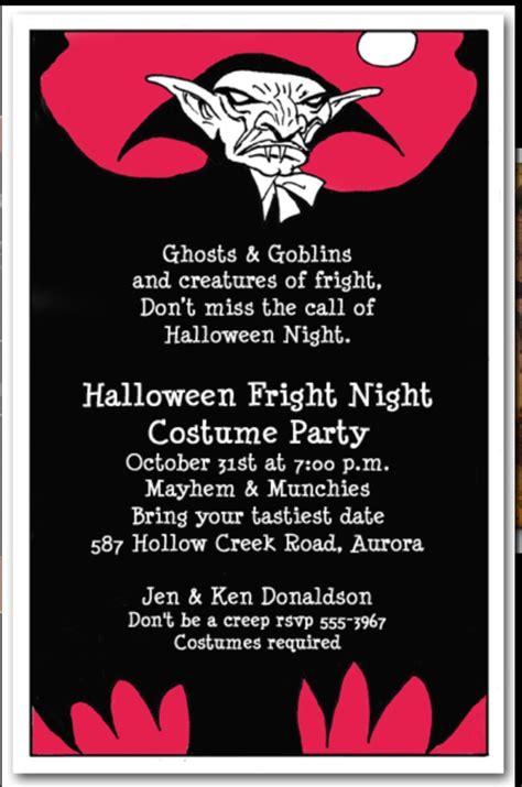 Halloween Party Invite Wording Printable Calendars At A Glance