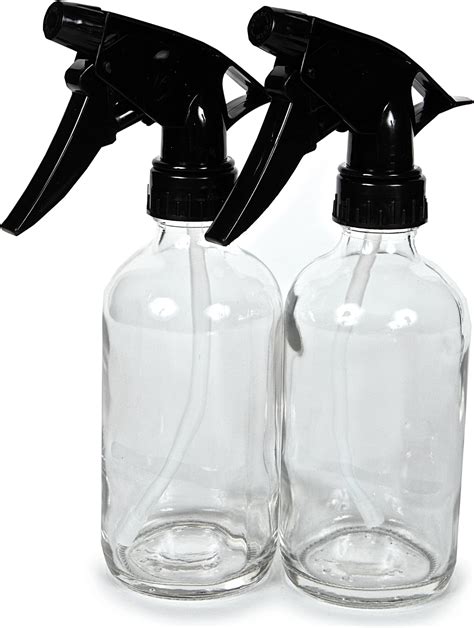 Vivaplex 2 Large 8 Oz Empty Clear Glass Spray Bottles With Black Trigger