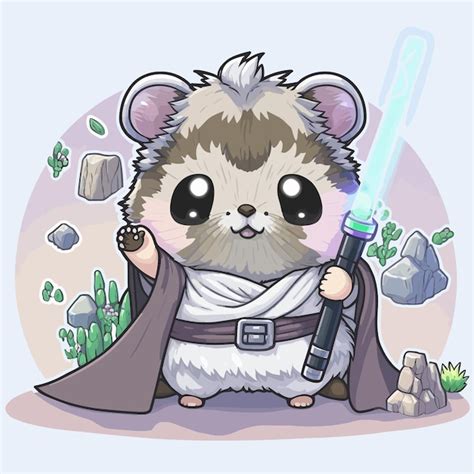 Hámster jedi portando un sable de luz ilustración de dibujos animados