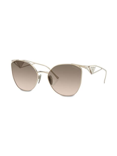 Prada Eyewear Logo Cat Eye Frame Sunglasses Gold Farfetch Uk