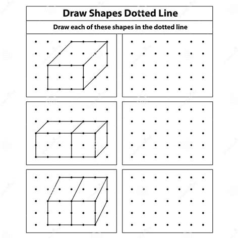 Draw Shapes Dotted Line Exercise Dots Grid Background Square Graph Stock Vector Illustration