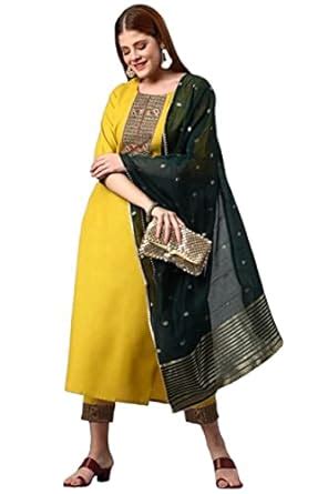 Buy GoSriKi Women S Cotton Blend Solid Kurta And Pant With Dupatta Set