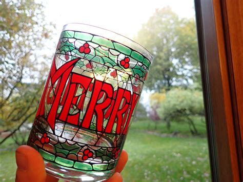 Vintage Cera Glass MERRY CHRISTMAS Double Old Fashioned Set Of 8