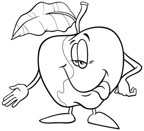 Premium Vector Cartoon Apple Fruit Comic Character Coloring Page