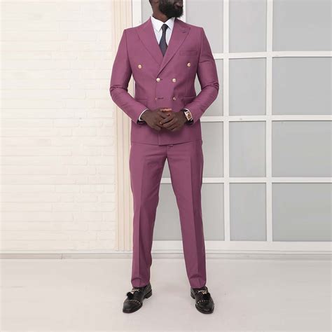 2 Piece Slim Fit Double Breasted 2x6 Gold Button Suit Purple Euro 48 Dewsa Plus Ready To