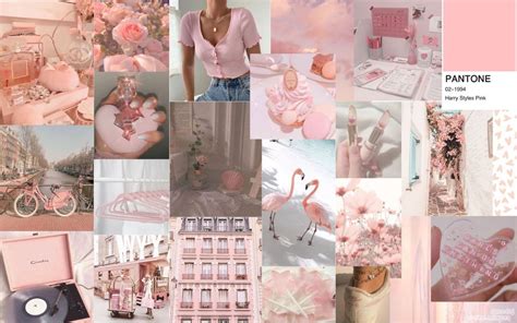 🌸aesthetic Soft Pink Computer Collage Fondo De Pantalla Macbook