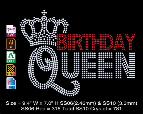 Birthday Queen Crown Ss06 Ss10 Rhinestone Template Digital Etsy