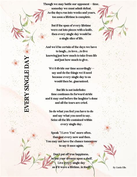 Every Single Day Downloadable Poem Print by Linda Ellis author of the ...