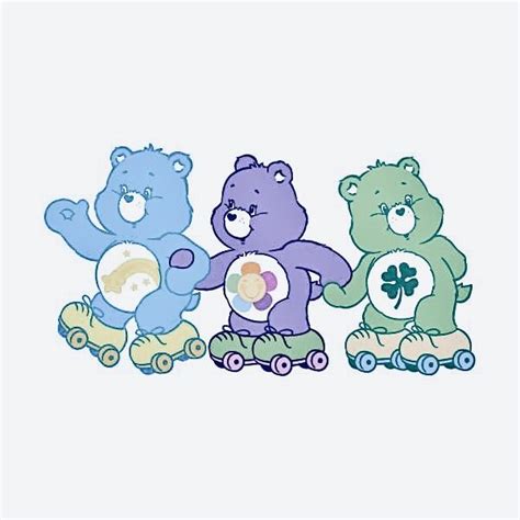 Three Teddy Bears Riding On Roller Skates With Four Clover Stickers