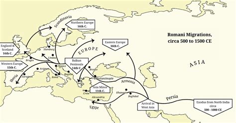 Map of Romani Migration in the Middle Ages - World History Encyclopedia