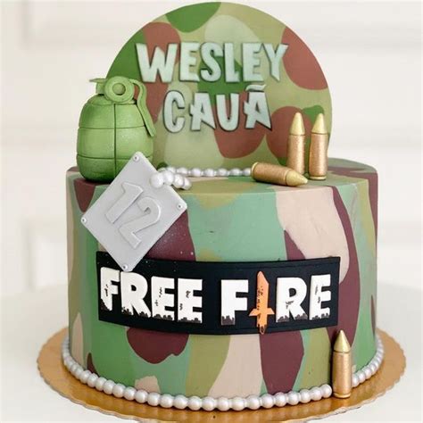 There Is A Camouflage Cake With Free Fire On It