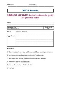 A Kinematics Vertical Motion Under Gravity Projectile Test Dp Physics