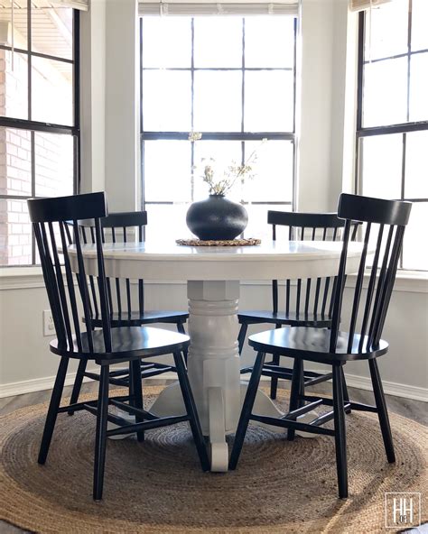 White Pedestal Table With Black Windsor Chairs White Dining Room