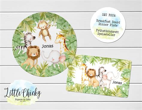 Safari Animals Childrens Plate Set Jungle Animals Etsy