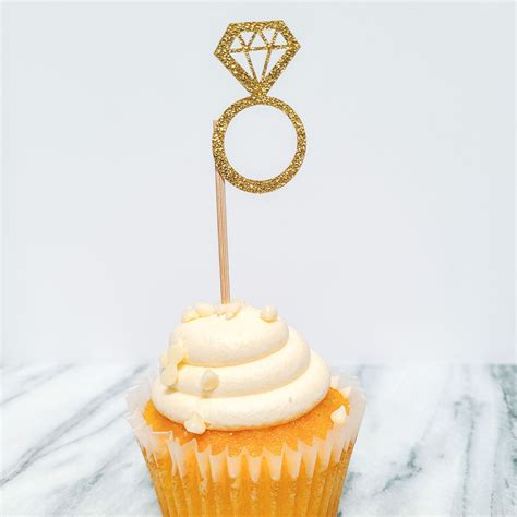 Gold Glitter Diamond Ring Cupcake Toppers Birthday Party Etsy Food