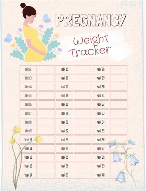 Printable Pregnancy Weight Tracker Pregnancy Weight Chart Pregnancy Weight Gain Log Weekly