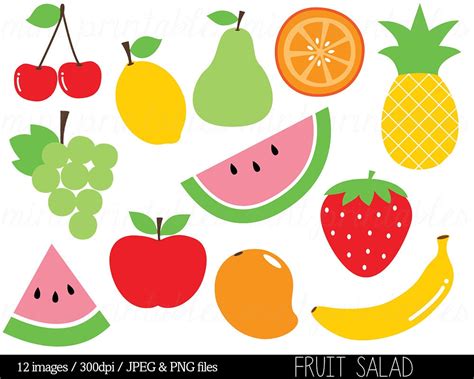 Fruit Clipart Clip Art Fruit Salad Watermelon Pineapple | Etsy